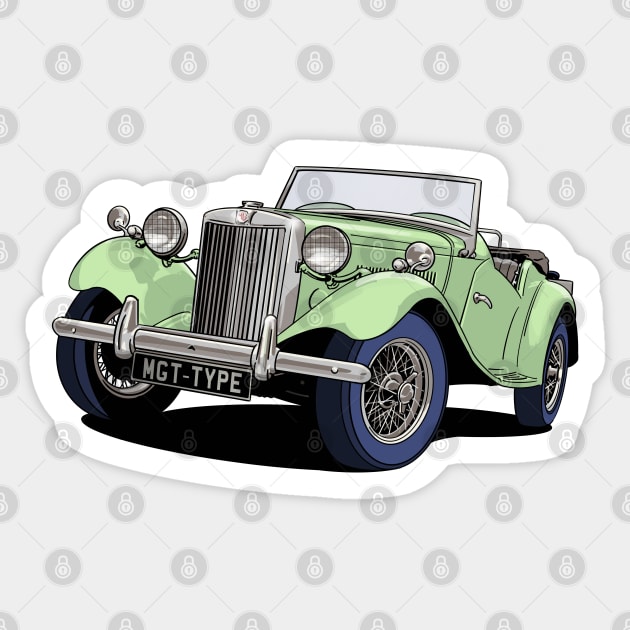 MG T-Type British Classic Car in light green Sticker by Webazoot